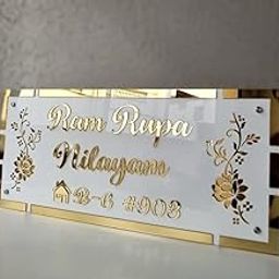 CERAMICS Name Plate for Flat/Home Laser Cut Acrylic Letter on Gold And White 6 * 12 inch-image-65