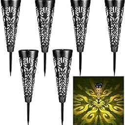 pearlstar Solar Lights Outdoor Garden Decorative Pathway Lights Waterproof Unique LED Solar Stake Lights for Patio Yard Walkway Driveway Landscape Decor, Conical, Warm Lights, Black-6pack-image-43