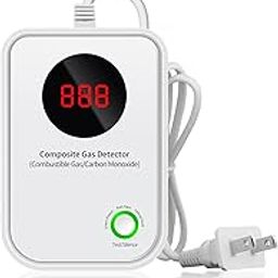 2-in-1 Plug-in Home Composite Gas Detector, Natural Gas/Combustible Gas and Carbon Monoxide Alarm, Sensitive to Methane, LNG, LPG, and Propane 40in Cord Wired Design for Kitchen, RV, School, Office-0
