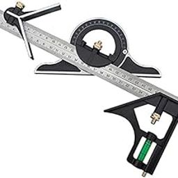 AASONS Combination Square 12” Horizontal Square Stainless Steel Multi-Function Carpentry Squares Right 90° Angle Ruler Woodworking Square Adjustable & Protractor Level Measure Measuring Set 4 Pieces-0