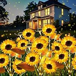 FabStyl Solar Flower Lights Outdoor Garden Decor, 2 Pack Sunflower Decor with 4 Butterfly, Solar Garden Lights Outdoor Waterproof Decorative for Pathway, Yard, Patio, Gifts for Mom Women-image-32