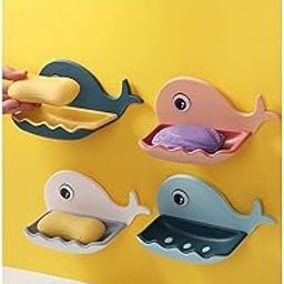 Soap Stand Holder for Bathroom Kitchen Sink Magic Stickers Wall Mounted (Pack of 2 Pcs) Soap Dish Holder, Fish Design Random Color(Plastic)-image-51