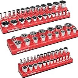 WORKPRO 3-Piece SAE Magnetic Socket Organizer Set, Includes 1/4", 3/8" and 1/2" Drive SAE Socket Trays, Holds 68 Pieces Standard Size and Deep Size Sockets-1