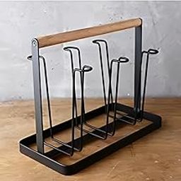 DearOrdane Store Modern Rack with Wooden Handle, Metal Storage Stand glass display stand glass shelf stand glass holder for kitchen bar returant home office farmhouse-image-39