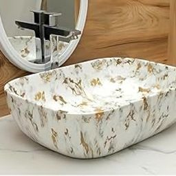 Well Set Premium Designer Ceramic Table Top Wash Basin White Marble design (Size18*13 * 5inch) (VR CERAMIC-image-20