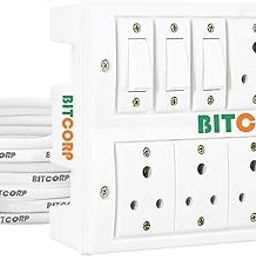 Bitcorp Electric Power Strip, 6A 2500W, 6 Socket 6 Switch Extension Board, Surge Protected, 4 Meter Cord for Home, Office Appliances, Cooler, Fridge, Air Conditioner, PC (White) 220 Volts-86