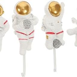 FONDOTIN 4pcs Astronaut Hook up Umbrella Wall Hook Astronaut Wall Hook Bathroom Wall Hooks Kitchen Hooks Kids Towel Robe Door Hook Heavy Duty Car Keychains Child White Curtain Vintage Resin-image-46