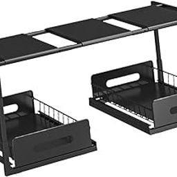 UJEAVETTE Under Sink Shelf Saving Space Slide Out Sink Shelf for Cabinet Office Pantry-image-2