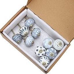 HC THE CRAFTS Door Knobs and Pulls - Vintage Assorted Blue Pottery Ceramic Drawer Handle for Kitchen Cabinets Home Interior Decor Hardware - Grey - Pack of 6 Knobs (8)-image-47