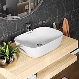 Lifelong Wash Basin for Bathroom - Tabletop Washbasin - Ceramic Glossy Round Countertop Vessel Sink Ideal for Bathroom, Dining Hall & Vanity 33x46x16 cm (White, LLHIPB01)-image-47