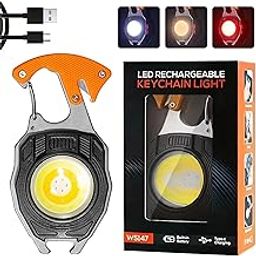 KLIFFOO Keychain LED Flashlights, Rechargeable Flashlights Torch 7 Light Modes with Lighter,Whistles,Screwdriver,Bottle Opener,Magnet Base 800 Lumens Portable Emergency COB Light for Camping Outoor-9
