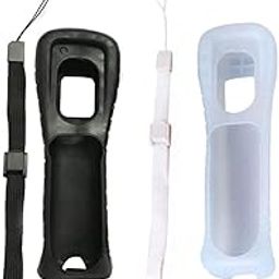 Silicone Skin Case Cover with Wrist Strap for Nintendo Wii Remote (White + Black)-image-57