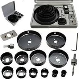GLAMAXY Hole Saw Cutter Tool Kit For Wood- 16 Pieces 3/4-5 Full Set in Case with 1pcs Hex Key 2pcs Mandrels and 1pcs Install Plate (Set of 16) (19-127mm)-23