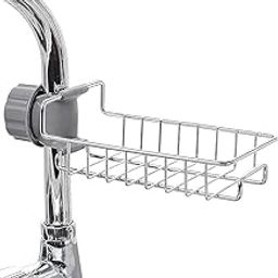 MK MART Stainless Steel Kitchen and Bathroom Faucet Soap Scrubber Sponge Holder Rack - Hanging Sink Organizer Stand with Towel Holder-image-88