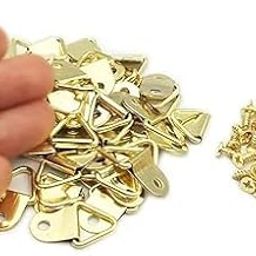 RED APPEL Small Triangle Ring Steel Picture Hangers with Screws Picture Frames Picture Hang Solutions, for Hanging Clock Paintings Artwork Picture Frame Hook Photos(Gold) (Small, 10)-11