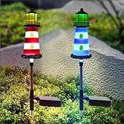 BEIDOULU Lighthouse Solar Garden Decorative Light Outdoor, Solar Light Waterproof LED Path Post Light, for landscaped Patio Patio Deck Sidewalk Decoration, Set 2-image-113
