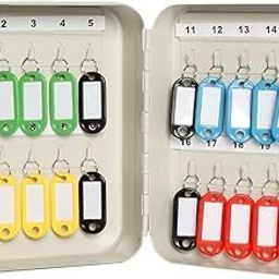 Small Key Storage Lock Box, Locking Key Cabinet Wall Mount with 20 Key Hooks & Tags Key Labels, White Matt-19
