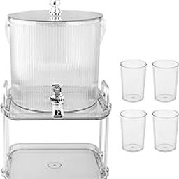 UJEAVETTE Drink Dispenser Large Capacity Clear with Stand with Cups Beverage Dispenser Clear 5L-picture-19
