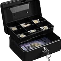Steel Petty Cash Money Safe Box with Lock 2 Keys - Black (Cash Drawer Small)-23