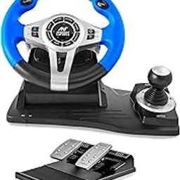 Ant Esports GW185 Racing Wheel 270 Degree Universal USB Powered Car Sim Game Steering Wheel with Gear Shifter and Pedals for PC,Xbox One, PS3, PS4, Switch, Android TV_ Black Blue-11