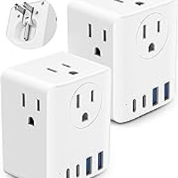 Olcorife - Power Strip Extension Cord (2 Pieces, Foldable), Foldable Travel Power Strip with 4 Sockets, 4 USB Ports (2 USB C), 2 Pin to 3 Pin Plug Adapter-image-53