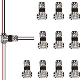 PAUTIX 10 Wire Connectors, 2 Pin 2 Way Low Voltage Universal Compact T Wire Connectors, T-Key Splitter Connectors, 18-22AWG Electrical Wire Connection, Quick Splice, for COB LED Strip Lights-24