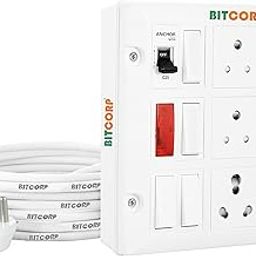 Bitcorp Electric Extension Board for Heavy Duty Appliances 6A 16A 20A | 3500W 6 Universal Socket 4 Switch Thermal Protected 8 Meter Long Cable Wire Spike Guard with 16A Plug (White)-11