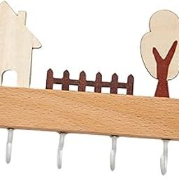 ATORSE Wooden Key Holder Rustic Sturdy 6 Hooks Hat Rack for Indoor Entryway Hallway White Key & Letter Holders-32