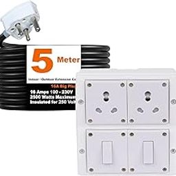 Cordnet Electric Power Strip, 16A 2500W 2 Power Sockets and Switches Extension Board, Surge Protected, 5 Meter Cord for Home, Office Appliances, Cooler, Fridge, Air Conditioner, PC (White) 220 Volts-image-35