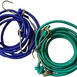 KORZYSTNY™ Pack of 2 Rope 7.5 Foot Long and 5mm Thick High Strength Rope 14 Ft Streched Stretchable Strong Elastic Bungee Shock Cord Luggage Tying with Steel Hooks Bike Car Use (Multi Colour)-3