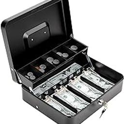 DGOOLS Locking Cash Box with Lock,Money Box with Cash Tray,Lock Safe Box with Key,Money Saving Organizer,4 Note / 5 Coin Slots-image-88