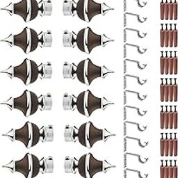 GRIVAN Stainless Steel & ABS Curtain Bracket Parda Holder with Support 1 Inch Rod Pocket Finials Designer Door and Window Rod Support Fittings, Curtain Rod Holder (Pair of 6, Dark Brown)-picture-12