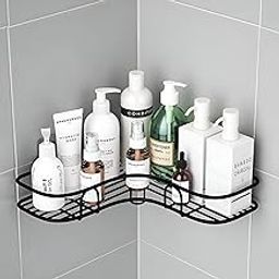 Homeor Multipurpose Self Adhesive Corner Shelf for Bathroom/Kitchen Wall Mounted Rack Shelf Shower Caddy with Magic Sticker Bathroom Organizer Without Drill, Pack of 1, Black Powder Coated-image-60