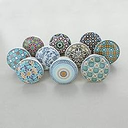 Ceramic Knobs Vintage Handmade Door Knobs /Cabinet Handle (1.7 inches Diameter Approx, 1.25 inches Projection Approx, Bolt Size: 2.5 inches, Multicolour) - Pack of 10, Ceramic Finish-image-69