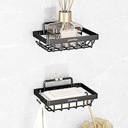 Plantex GI Steel Soap Dish for Bathroom/Self Adhesive Soap Holder for Kitchen/Soap Stand/Case/Bathroom Accessories - Pack of 2 (Black)-image-87