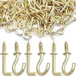 Screw Hooks Set,50pcs L Screw Hooks Shouldered Dresser Hooks and 50pcs Small Screw Hooks Screw-in Ceiling Hooks for Hanging,Gold-11