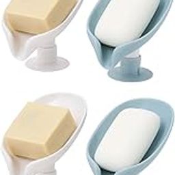 Leaf Shape Self Draining Soap Holder | Wall Mounted Suction Cup Soap Dish for Bathroom, Kitchen & Wash Basin | Set of 4 Plastic No Drill Soap Stand (Multicolor)-image-31
