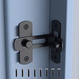 Stainless Steel Gate Latches, 90 Degree Door Lock and Privacy Hooks, Flip Safety Door Bolt Latch Lock Suitable for Barn, Garden, Bathroom, Outdoor, Garage, Window, Sliding Door (Black)-6