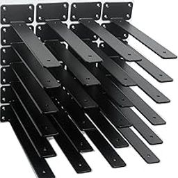 Pramukh Fashion 4 Pack -Black Hidden L Shelf Bracket (1/5 Inch Thicked) Iron Shelf Brackets, Metal Shelf Bracket, Industrial Shelf Bracket, Modern Shelf Bracket, Shelves Support (Black, 11 INCH)-image-4