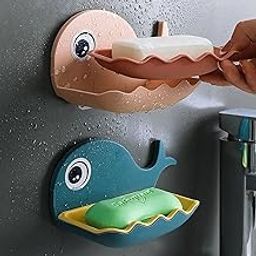 SVH Soap Stand Holder for Bathroom Kitchen Sink Magic Stickers Wall Mounted (Pack of 2 Pcs) Soap Dish Holder, Fish Design Random Color(Plastic)-image-87