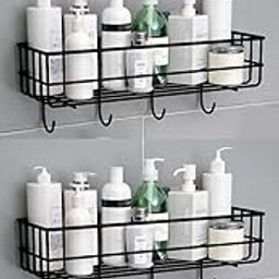 Aismo Kitchen Storage, Bathroom Shelves, and Bathroom Rack Adhesive Shower Caddy Metal Shelf Without Drilling - Multipurpose Rack and Shampoo Holder with Hooks (Pack of 1)-image-61