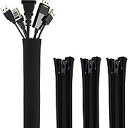 CableCreation Cable Management Sleeve,4Pack Cord Management Sleeves with Zipper and Bundling Ties for TV/Computer/Home Entertainment Cable Wrap Cover Organizer (19-20 Inch/Black)-image-78