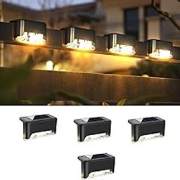 HELIMIX Solar Fence Lights Outdoor Waterproof LED Deck Lights for Garden, Patio, Stair & Wall | Auto On/Off, Warm White Solar Powered Lighting for Landscape & Security 4 Piece-image-43