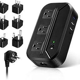 Voltage Converter Power Step Down 220V to 110V Universal Travel Adapter Power Converter Power Transformer w/ 3 AC Outlets 3 USB Ports 1 Type-C Charging EU/UK/AU/US/IT/South Worldwide Plug Black-18