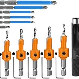 Serplex® 11Pcs Woodworking Countersink Drill Bit Set, 5 Size Carbon Steel Bits, 6 Extra Pilot Bits, 8mm Shank, Versatile Drilling in Wood, Plastic- DIY Tool Kit-12