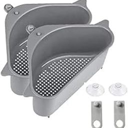 HAKKU Sink Basket Strainer, No Drilling Triangular Multifunctional Drain Shelf Kitchen Sink Strainer Holder Multifunctional Box Organizer for Soap, Dishwashing, Sponge etc (Grey, MIN 2 Quantity)-image-25
