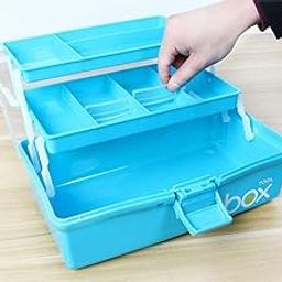 Touchcart 3-Layer Toolbox with Tray, 13.2 Inch Plastic Portable Tool Case Students Drawing Tool Box for Tool Art Craft Storage, Tool Organizers, Folding Storage Box for Children, Kids (Blue)-22