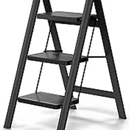 GION 3-Step Folding Steel Step Stool - Heavy-Duty Steel Space-Saving and Lightweight Portable Foldable Anti-Slip Ladder, for Home, Kitchen, Garage, Office, Portable and Easy to Store (1Pcs)-image-35