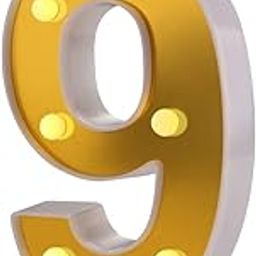 Wah!! Store 8.5 Inch 3 LED Golden Marquee Light Sign 0-9 for Wedding, Birthday, Party, Christmas, Home, Bar Decoration (Number 9)-6