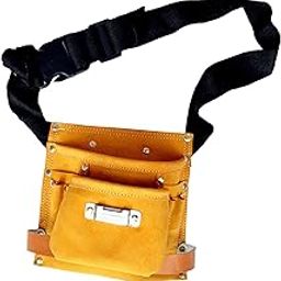 Leather Tool Bag 8 Pockets with 2 Leather Hammer Holder and 1 Tape Holder (Brown, 8.5 x 9 inches)-11